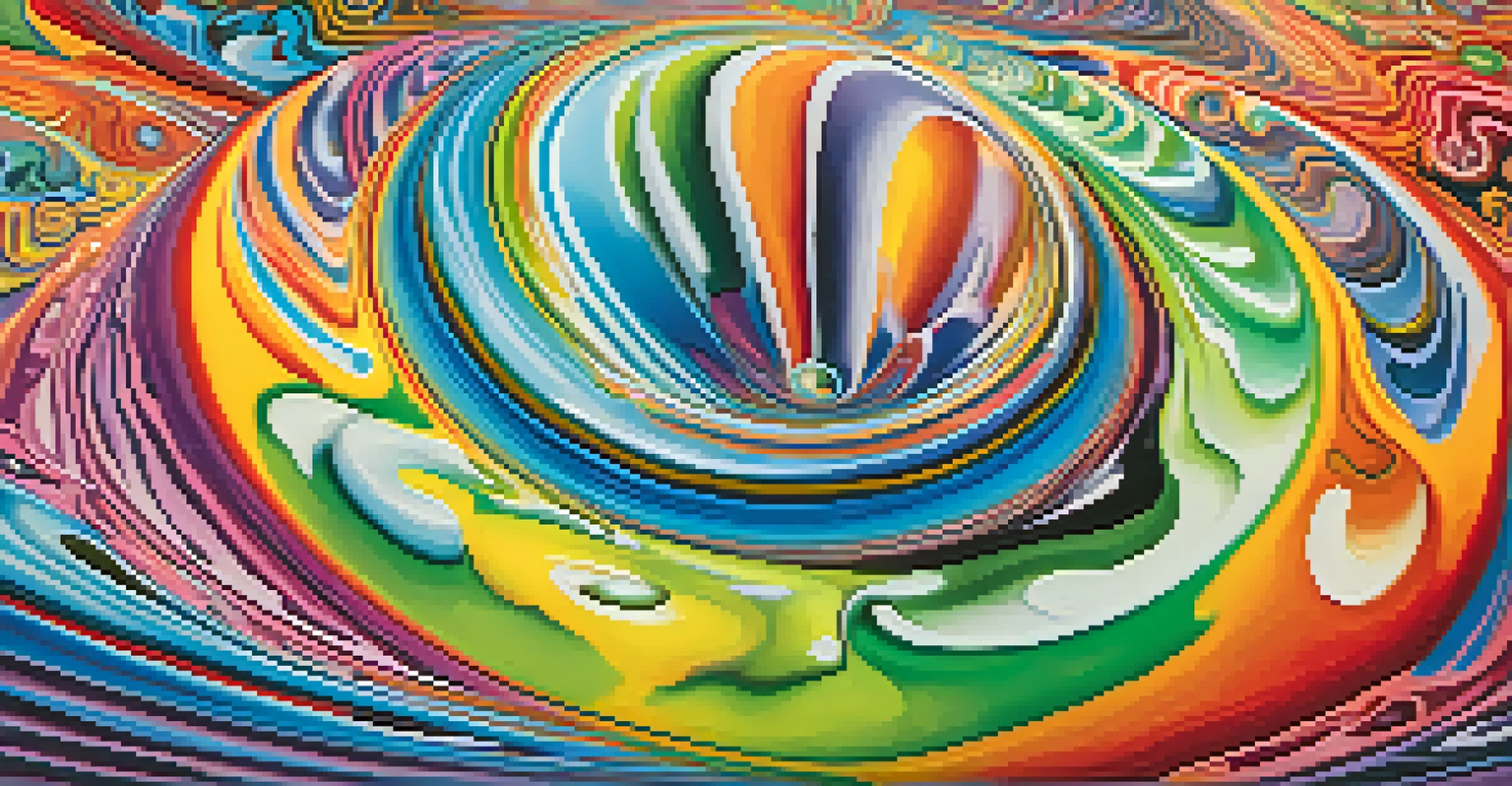 A colorful abstract art piece with swirling patterns representing creativity and inspiration, centered around a drop of liquid.