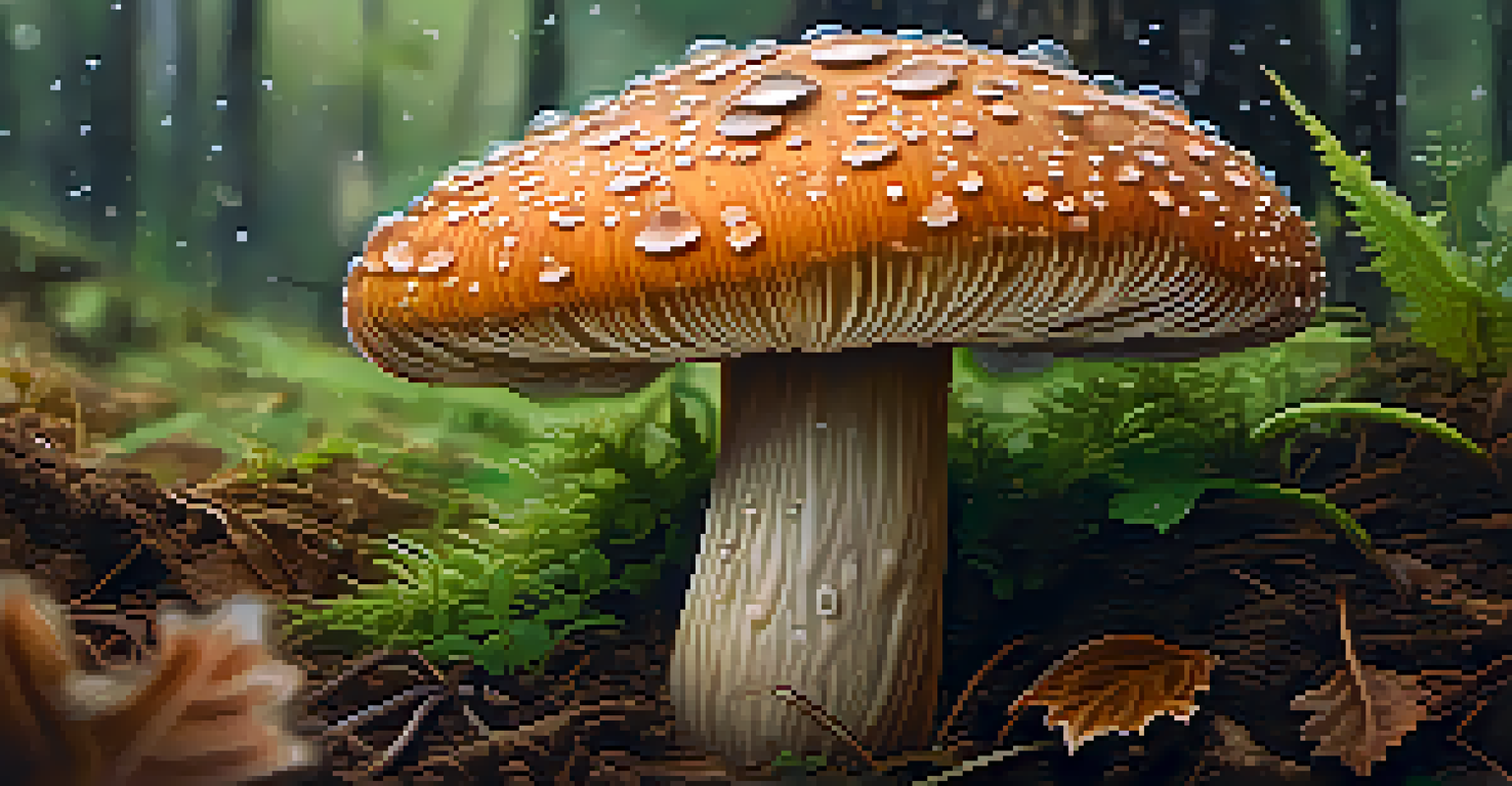 A detailed close-up of a psilocybin mushroom in its natural habitat.