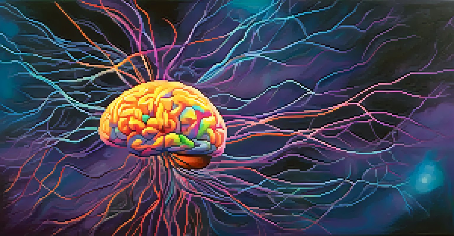An artistic representation of a brain with glowing connections, illustrating neural activity and transformative experiences.