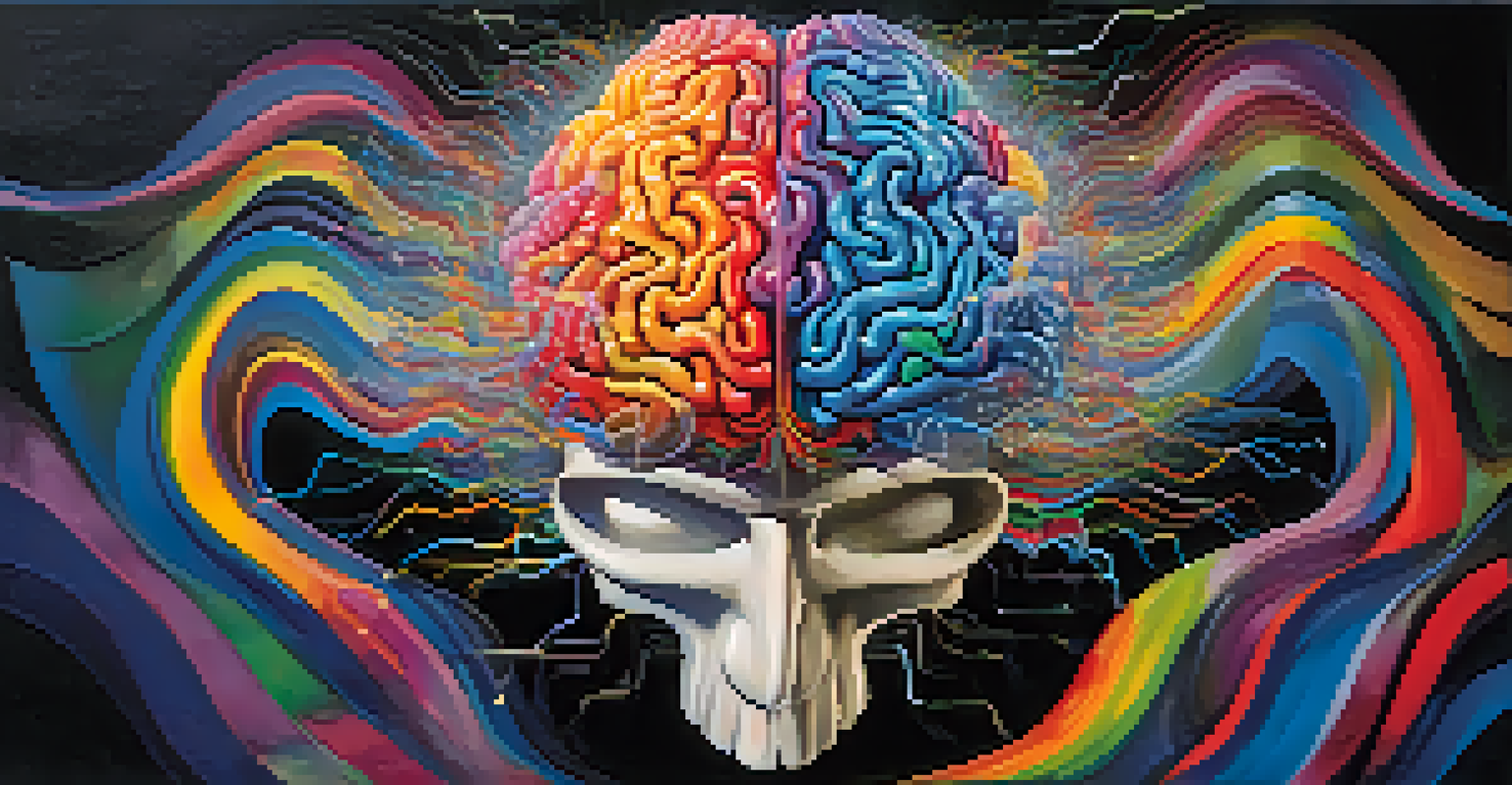 An abstract image of a brain with colorful waves and musical notes, representing the connection between music and consciousness.