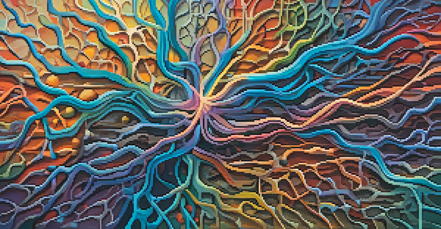 An abstract depiction of the brain with vivid colors representing neural connections and emotional states.