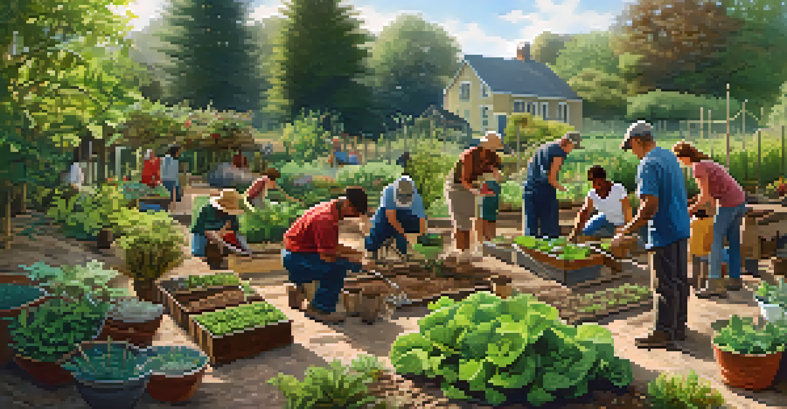 A group of diverse individuals working together in a garden, planting and caring for entheogenic plants.