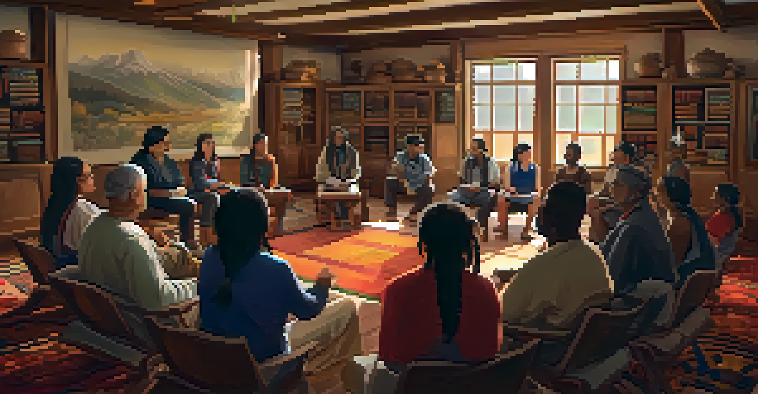 A group of people attending a workshop led by an indigenous leader discussing entheogens in a cozy room.