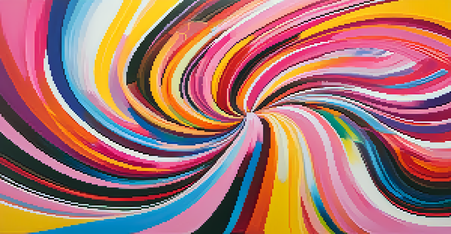 An abstract representation of a soundscape with vibrant colors and musical symbols.