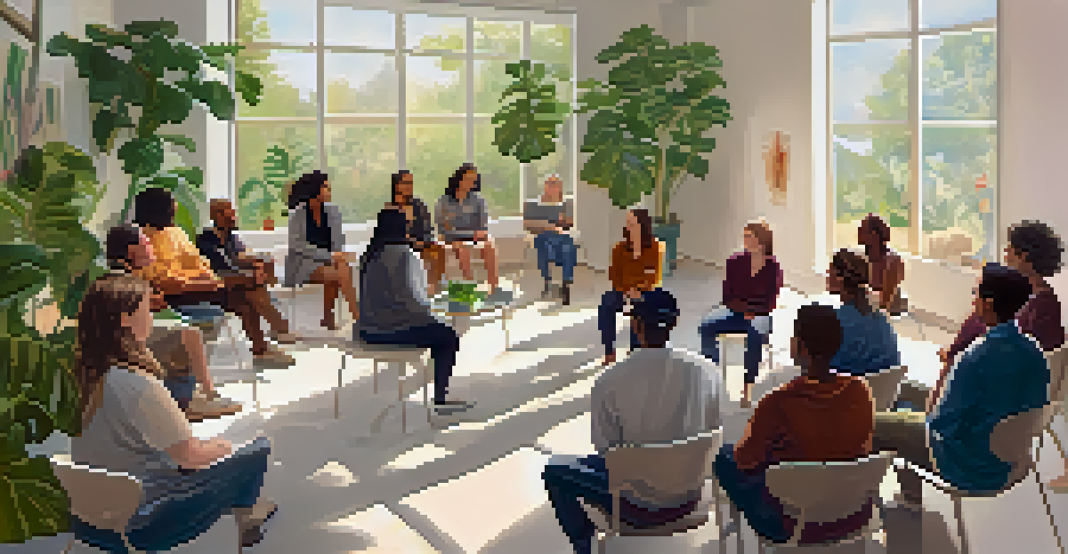 A group of people in a workshop discussing entheogens, surrounded by plants and a welcoming atmosphere.