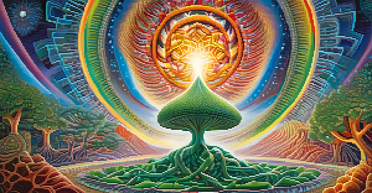 An intricate depiction of an entheogenic plant against a colorful abstract background symbolizing spiritual awakening.