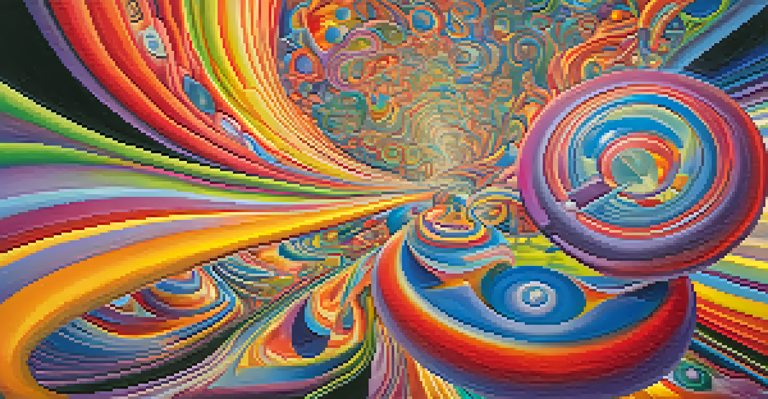 An abstract visualization of a psychedelic experience with vibrant colors and swirling patterns.