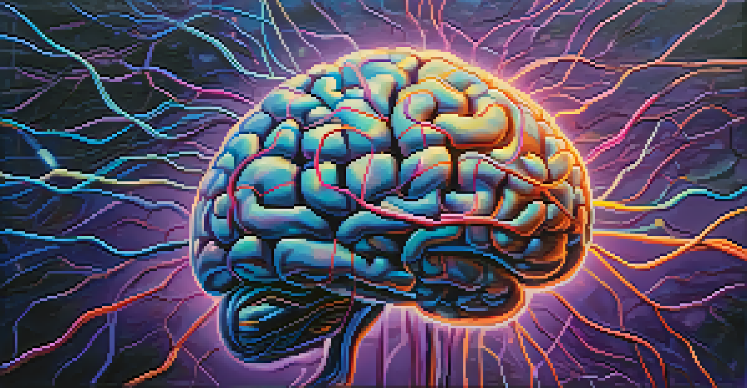 An abstract representation of a brain with glowing neural connections against a blue and purple background.