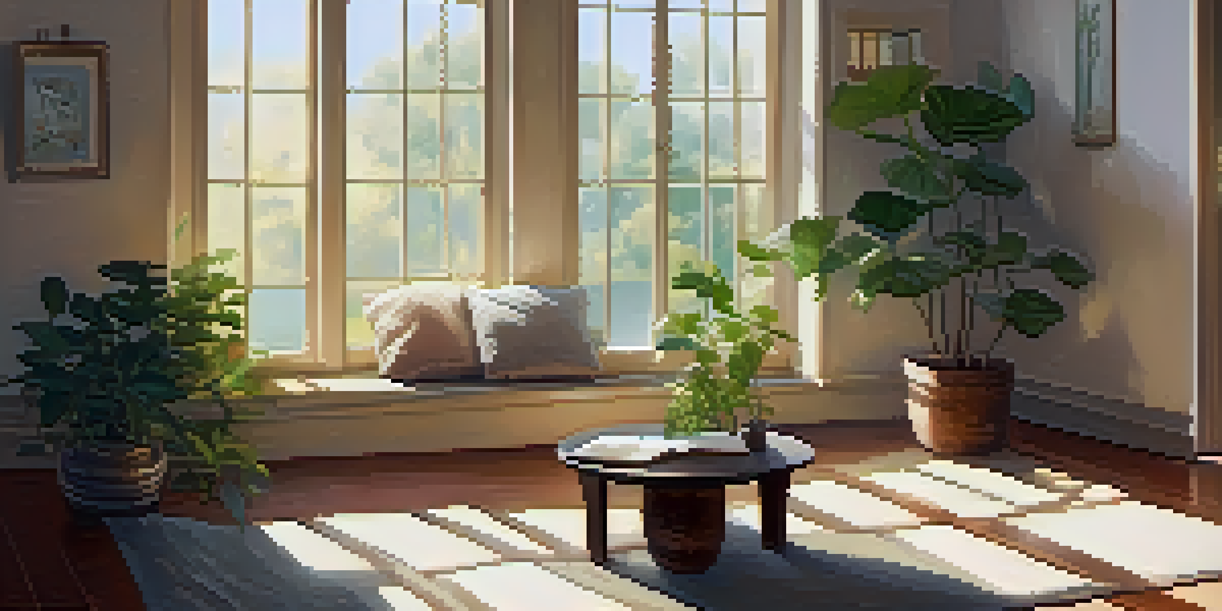 A tranquil meditation room with cushions, plants, and soft natural light, creating a space for introspection and reflection.