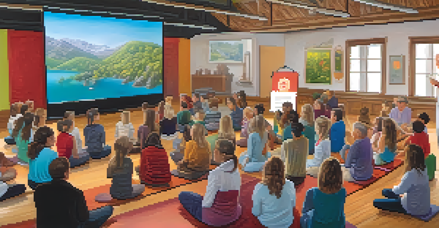 An educational workshop with a facilitator presenting about entheogens to an engaged audience.