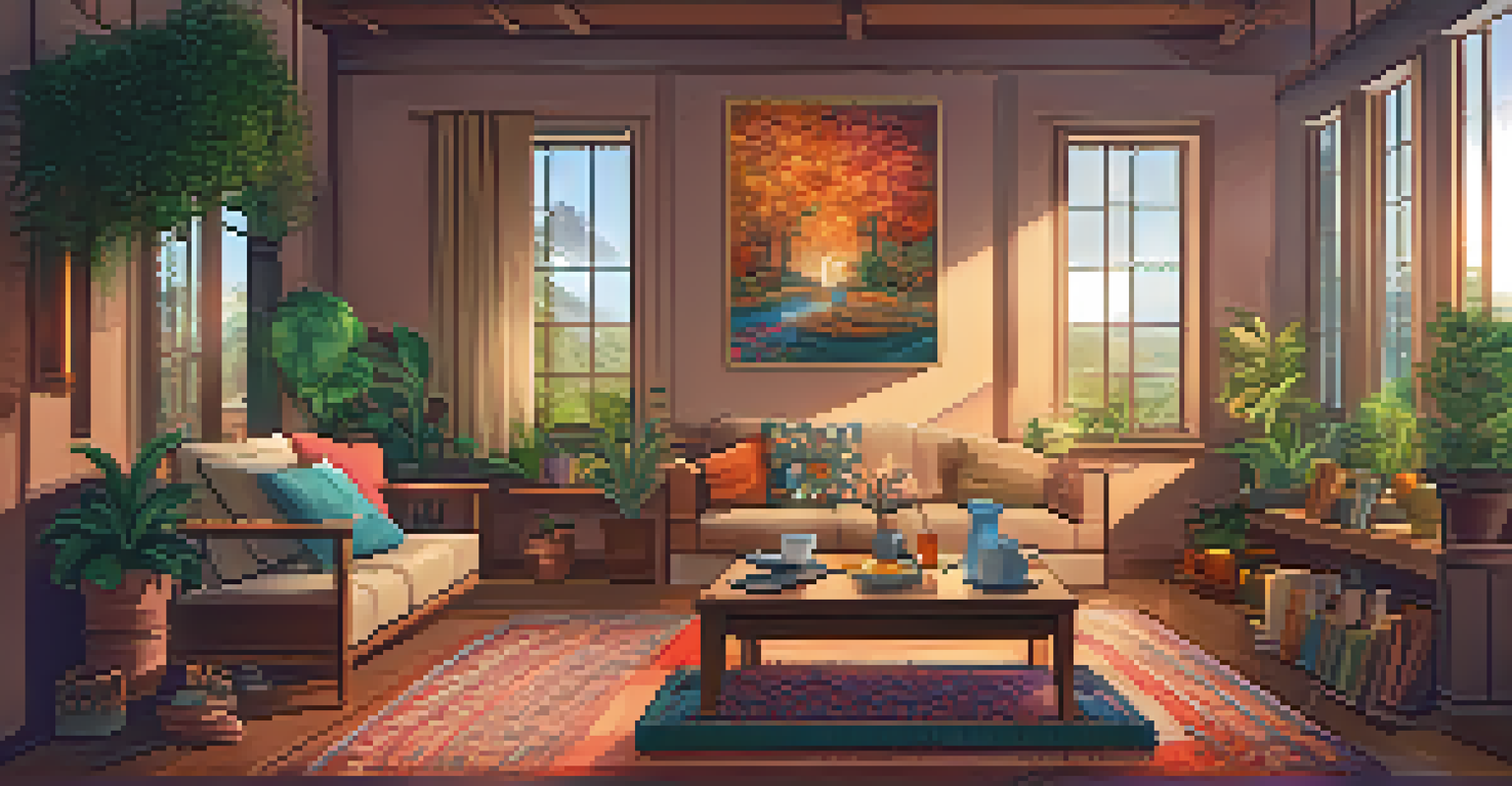 A cozy indoor space for a therapeutic session, with cushions, plants, and soft lighting.