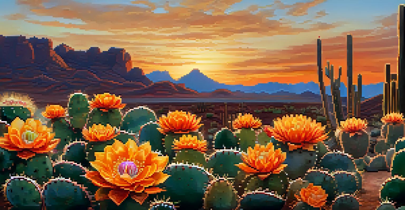 Close-up of a peyote cactus with a sunset sky in the background.