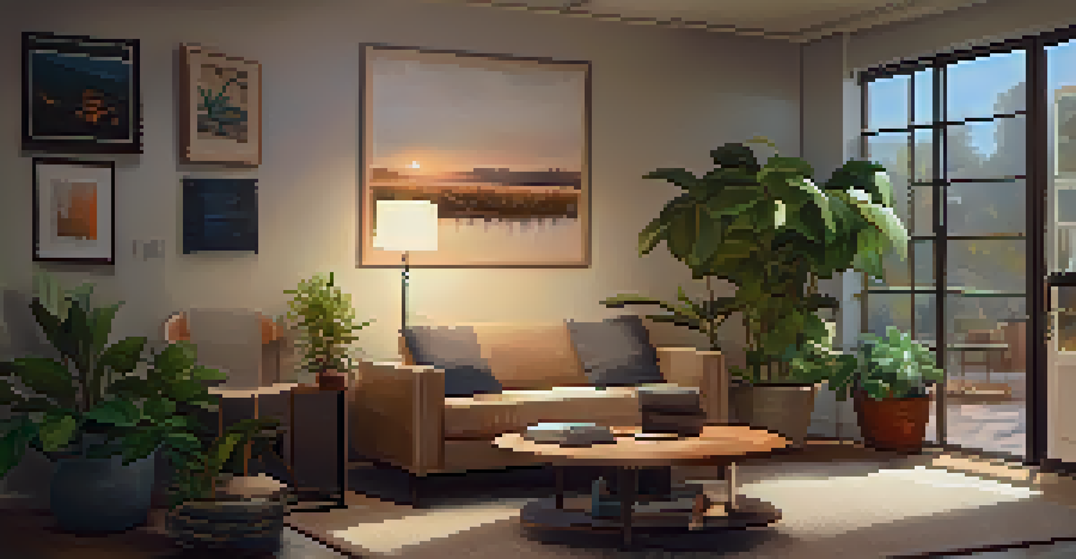 A cozy therapist's office with a patient on a couch, warm lighting, plants, and artwork, depicting a supportive environment.