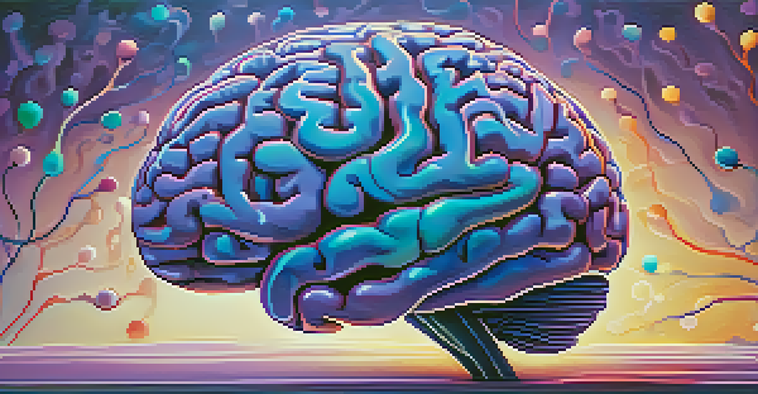An abstract illustration of a colorful brain with neural connections, set against a calm blue and purple background, symbolizing empathy and growth.