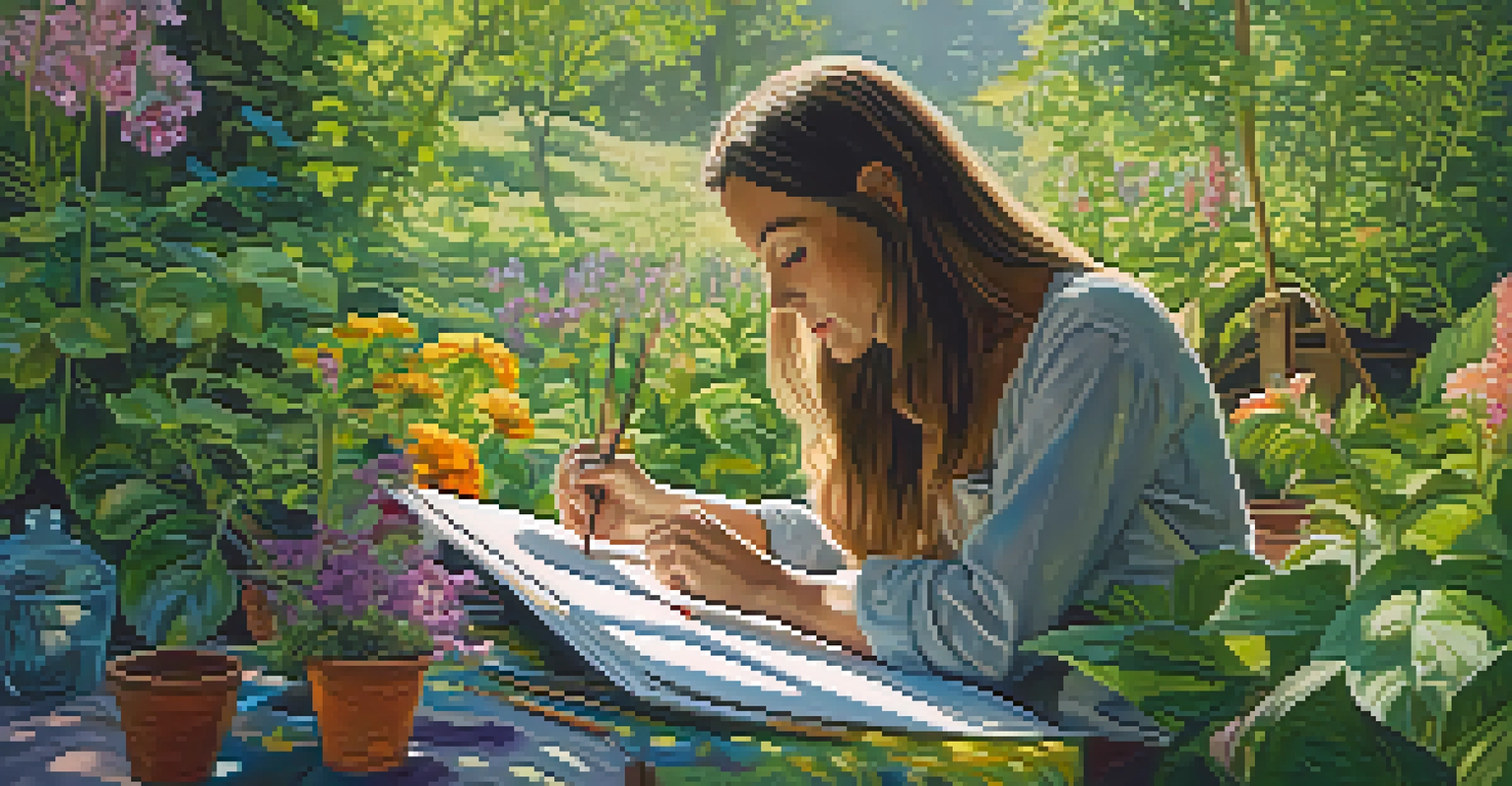 An artist painting in a lush garden, surrounded by wildflowers, with a canvas reflecting vibrant, psychedelic colors.
