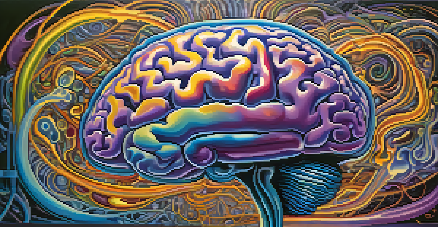 A colorful brain surrounded by swirling patterns of light, representing brain activity during an altered state of consciousness.