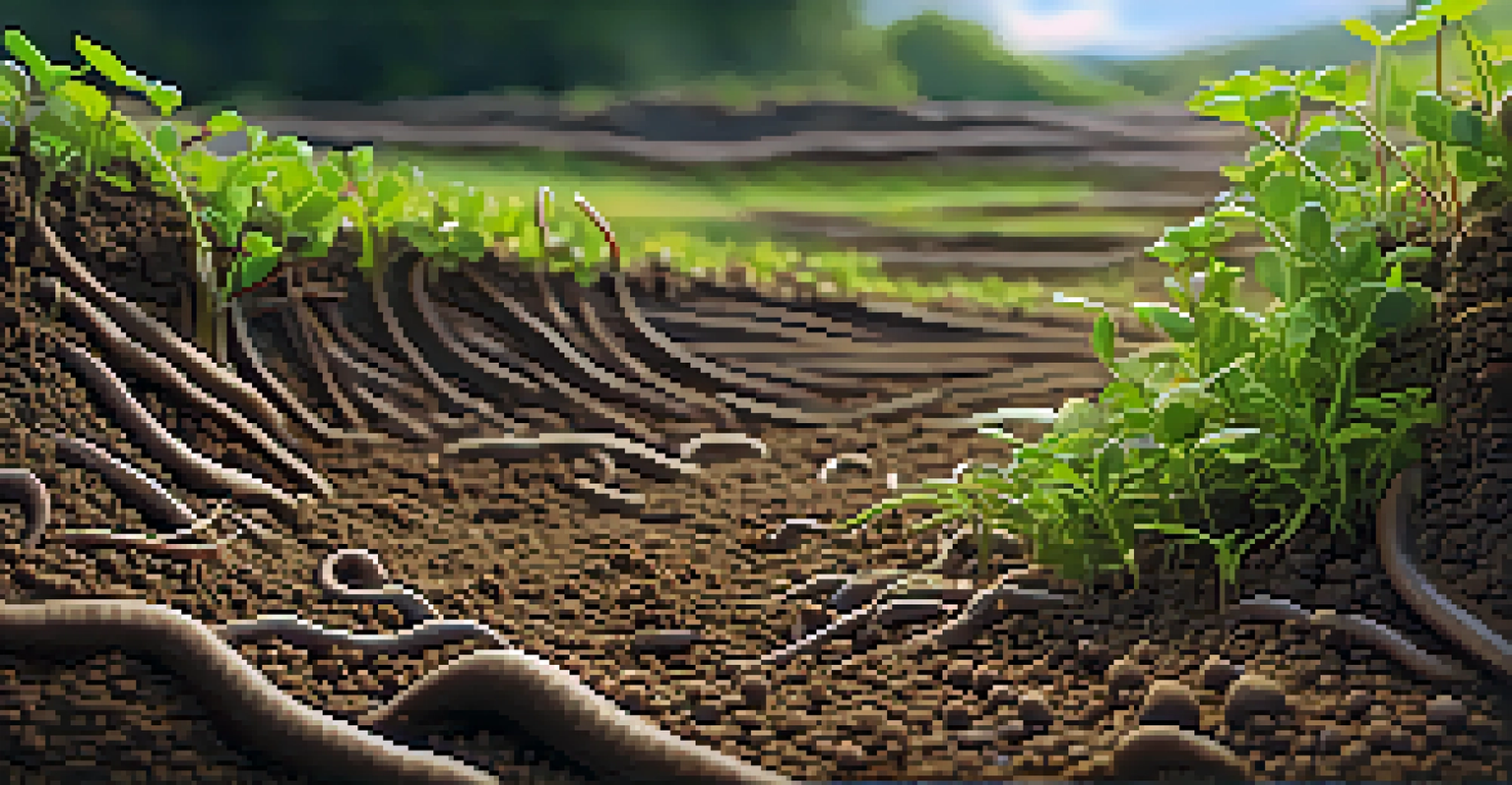 A detailed close-up of a rich soil mix with organic matter and small plant shoots, illuminated by sunlight.