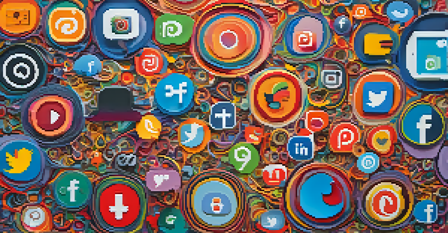 An abstract representation of social media icons connected by vibrant colors, symbolizing community and healing.