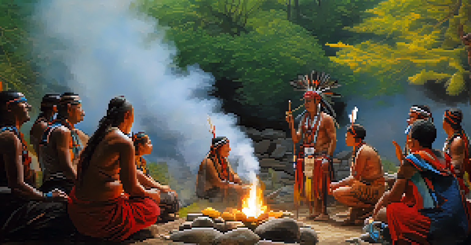 A shaman performing a traditional ceremony in a natural setting, surrounded by plants and stones.