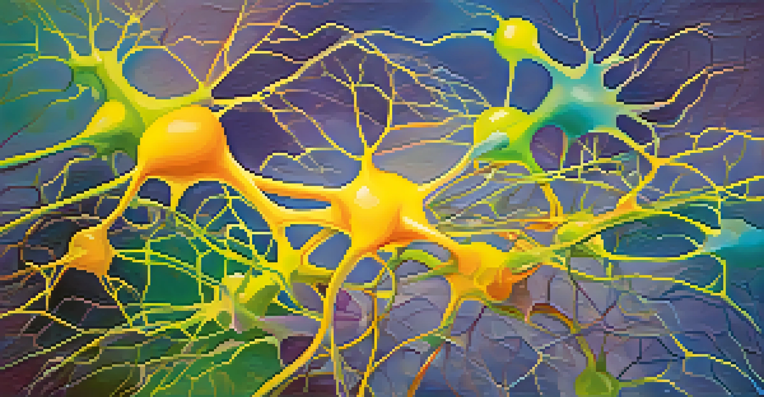 An abstract image illustrating colorful interconnected neurons on a soft gradient background, representing neurotransmitter communication.