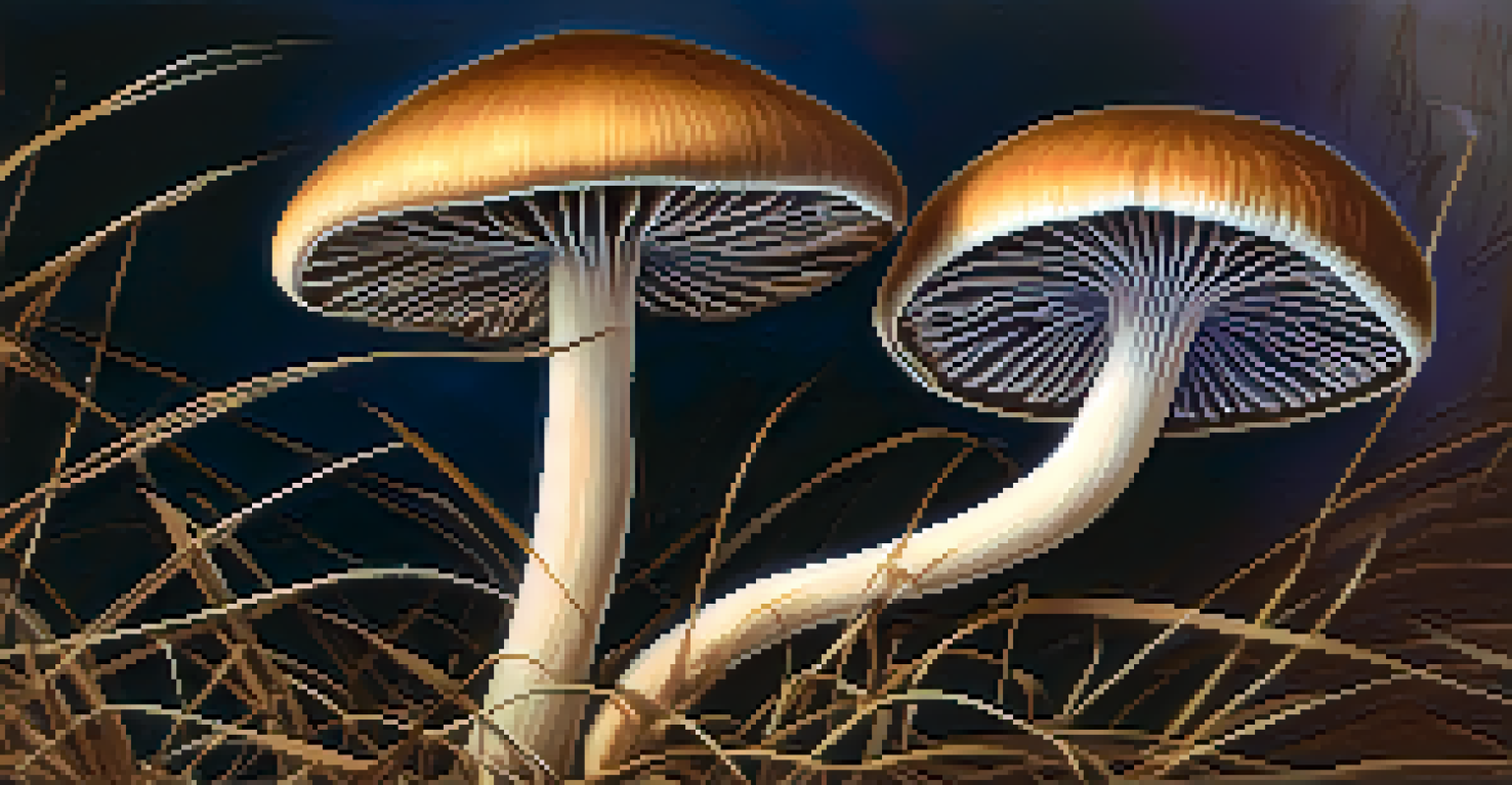 A close-up view of a detailed psilocybin mushroom with intricate textures and rich earthy colors.