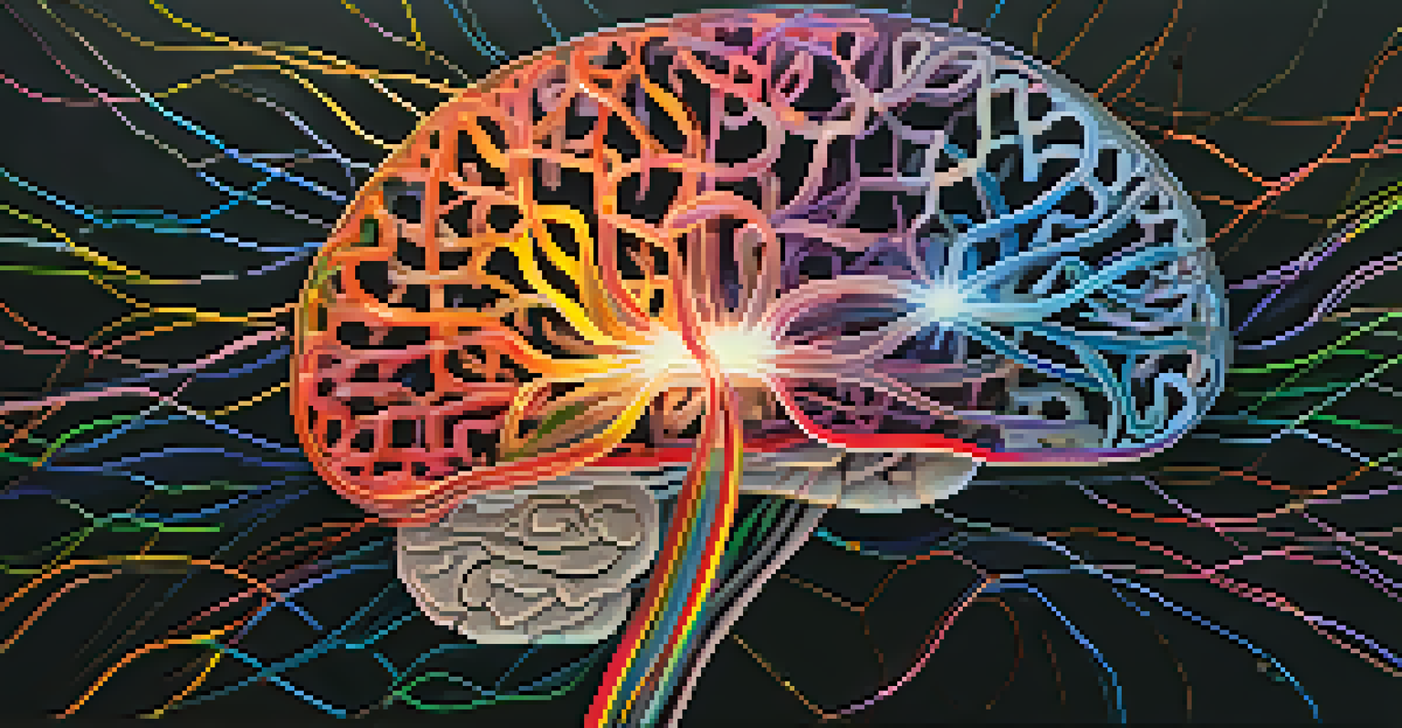 A colorful illustration of a brain with glowing neural pathways against a dark background.