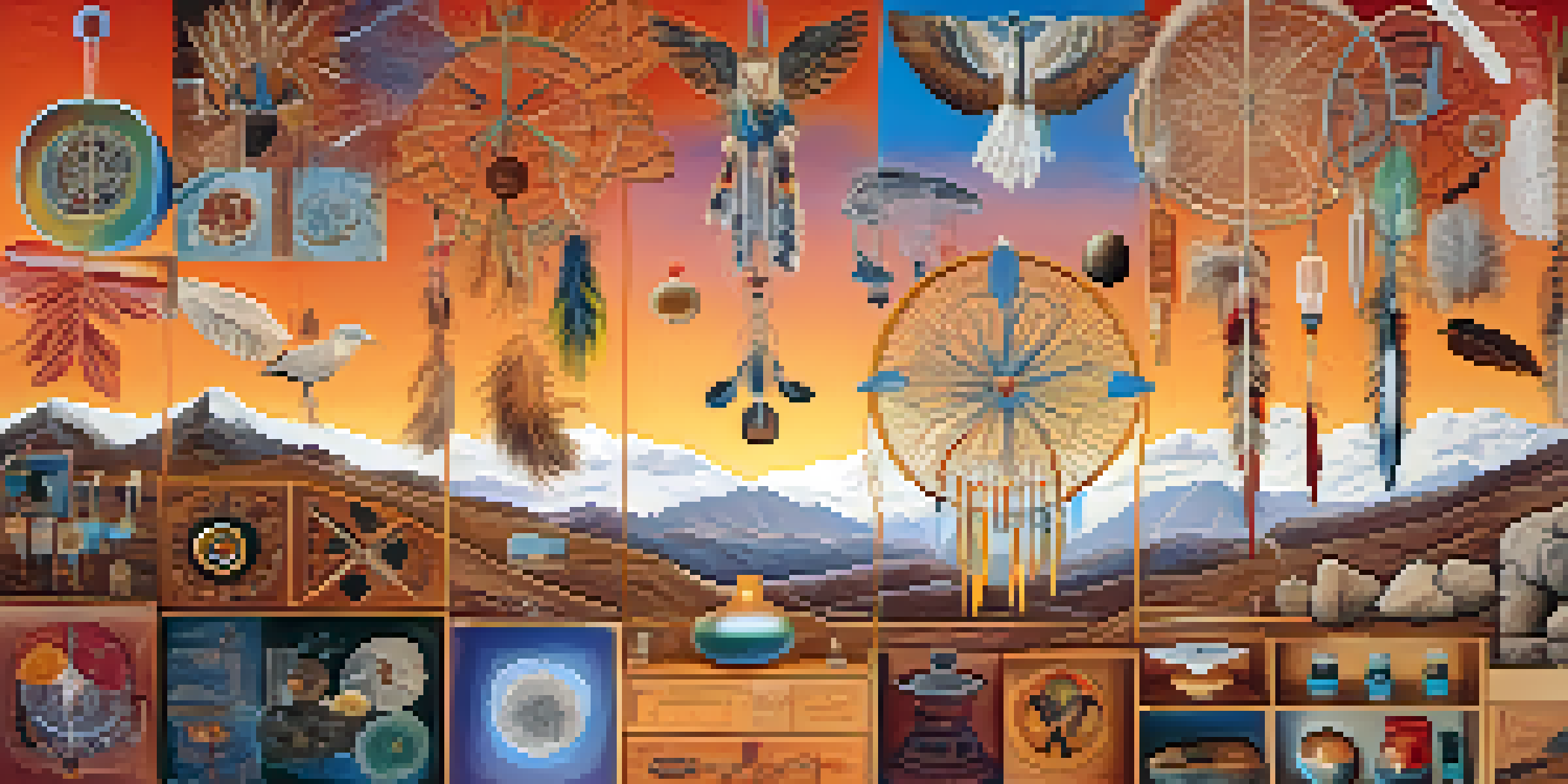 A collage depicting the intersection of indigenous symbols and modern scientific imagery related to entheogens, set against a warm gradient background.