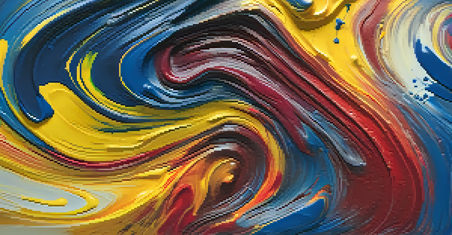A close-up of an abstract painting with vibrant colors and thick textures, capturing the essence of creativity in progress.