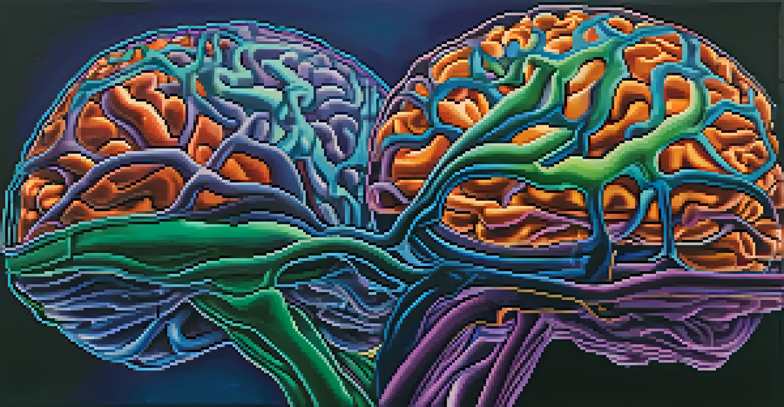 An abstract illustration of a brain with colorful neural connections against a dark background, symbolizing healing and transformation.