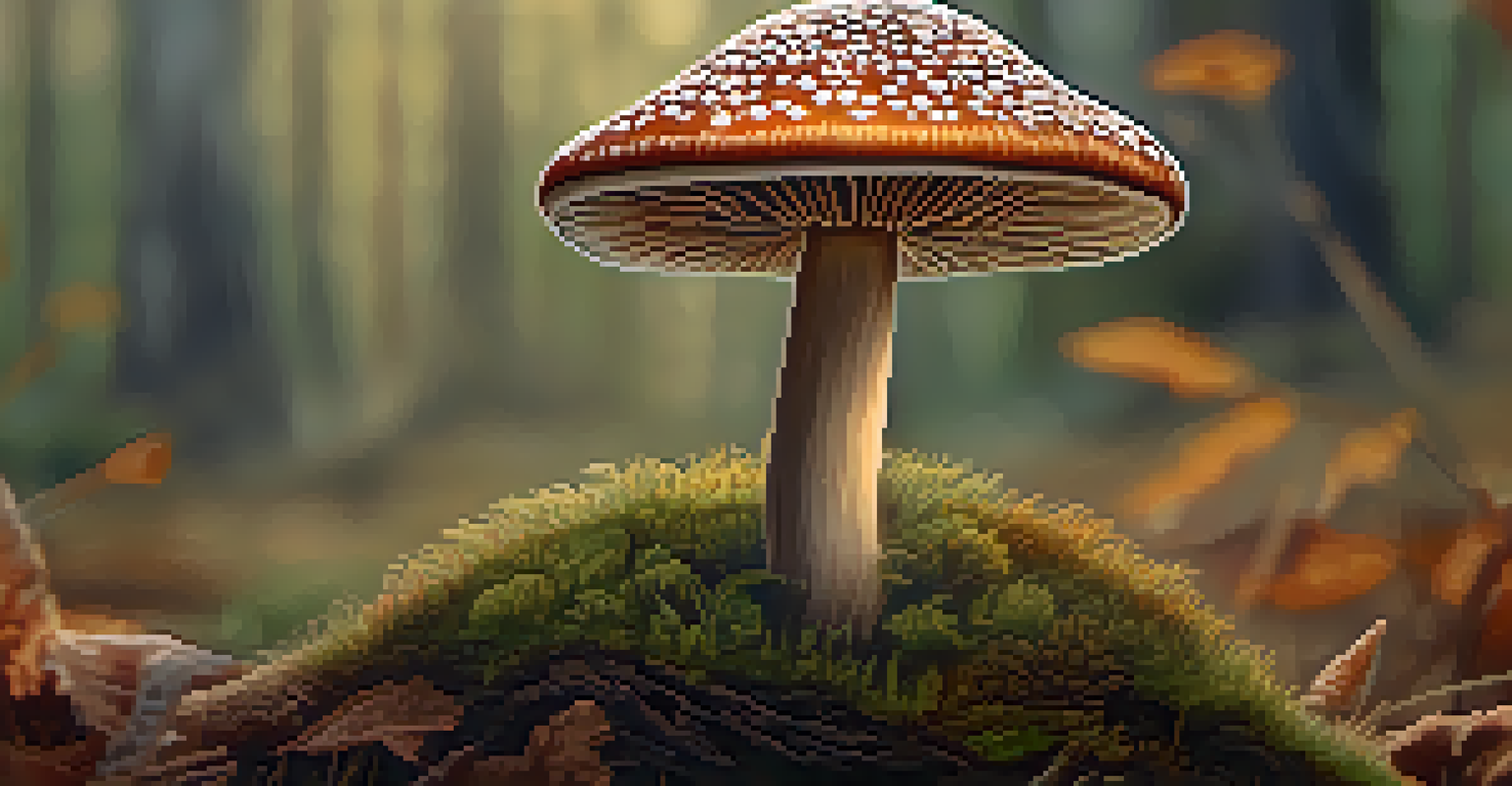 A close-up of a psilocybin mushroom showcasing its detailed textures against a blurred natural background.