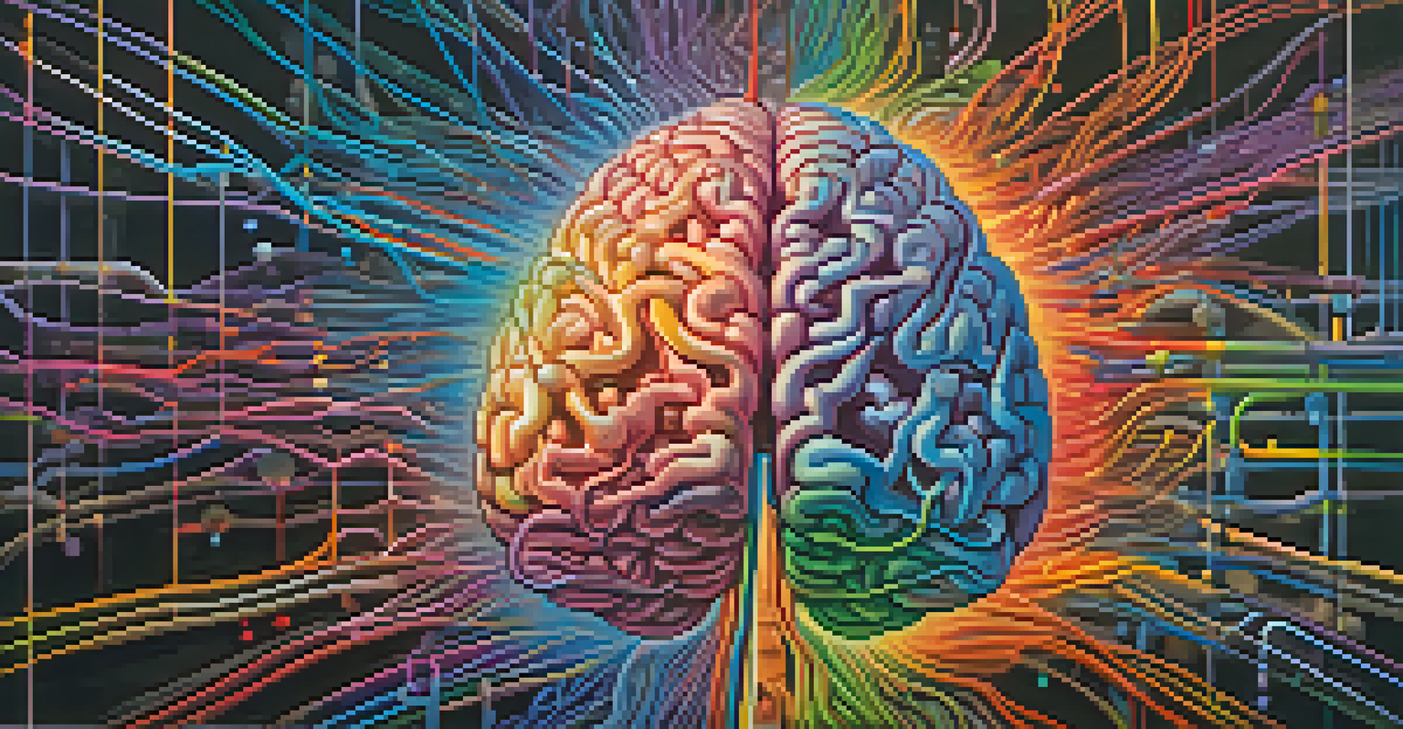 An artistic image of a brain with colorful neural pathways against an abstract colorful background.