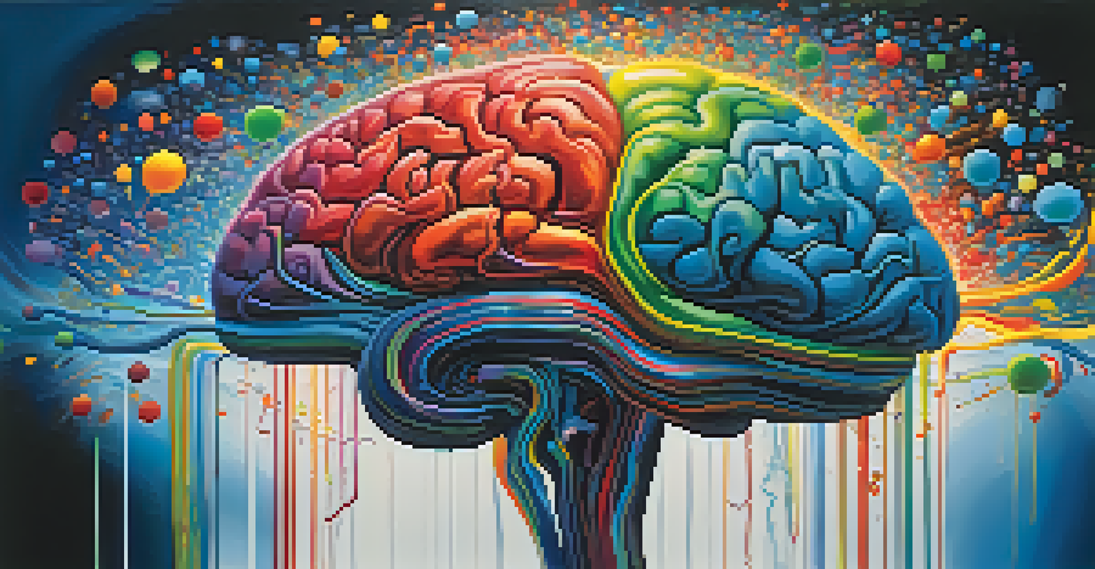 An abstract illustration of a colorful brain emitting vibrant swirls, symbolizing altered consciousness against a dark background.
