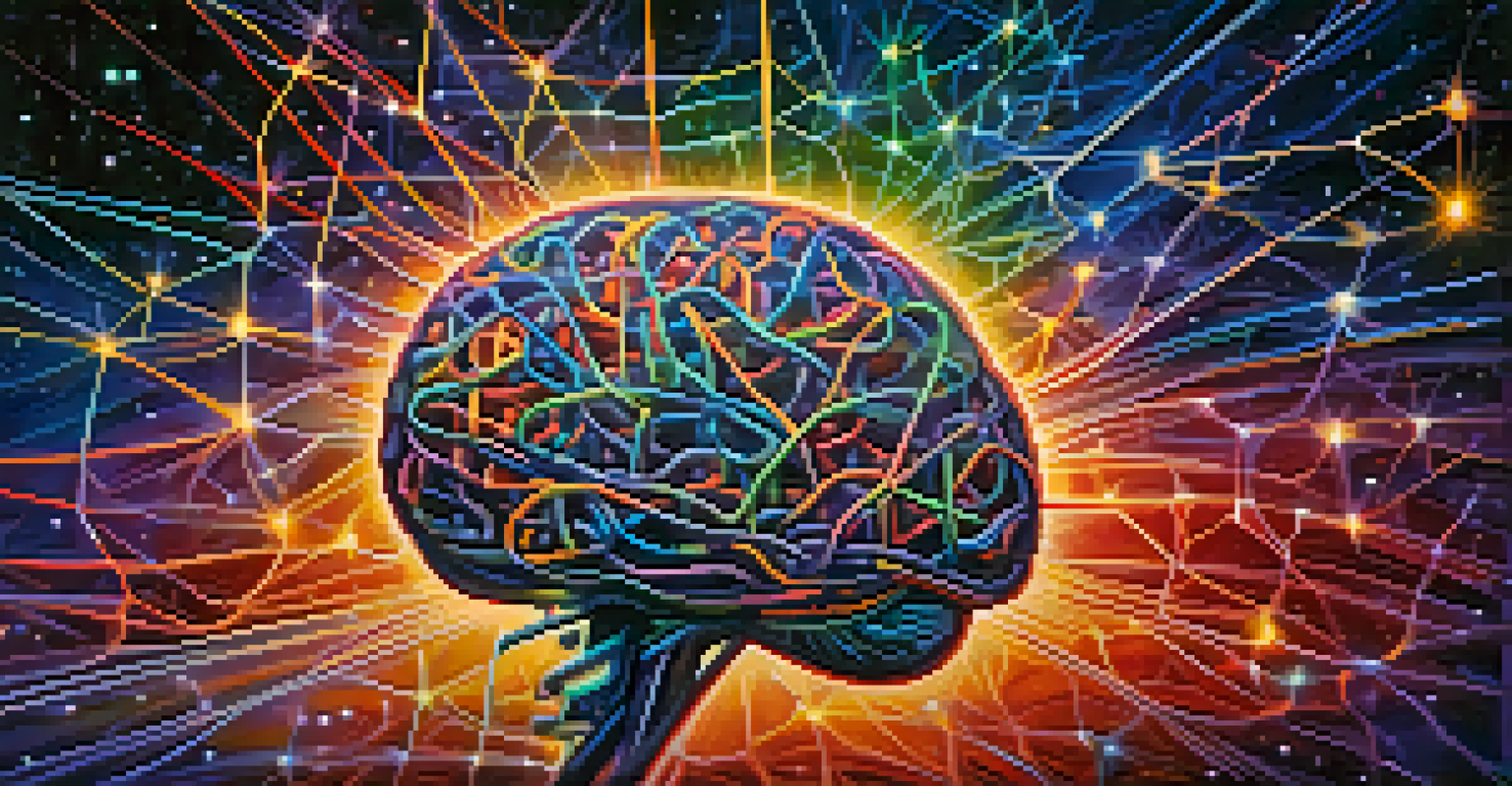 An artistic depiction of a human brain with colorful patterns against a starry space background.
