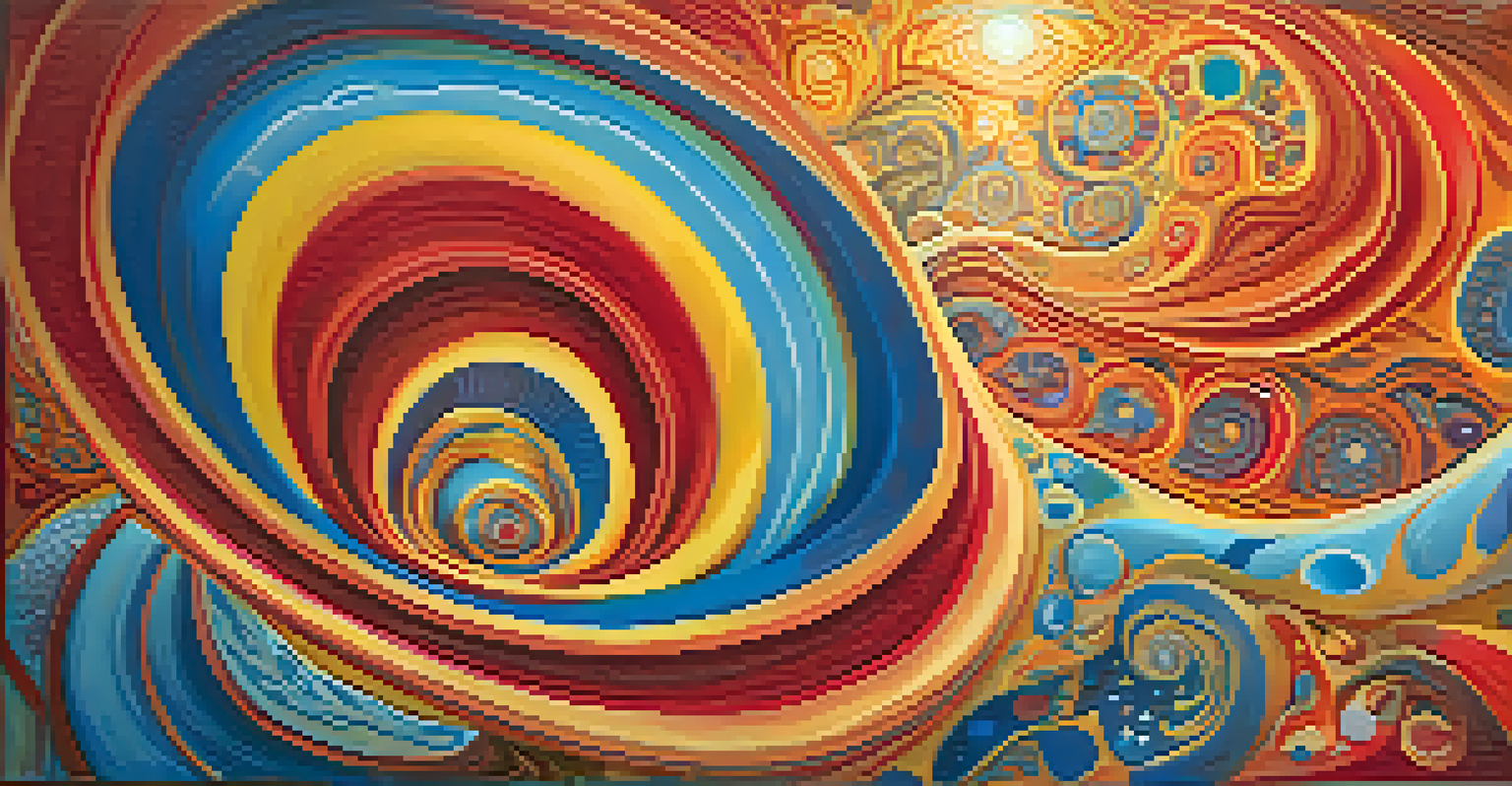 An abstract image portraying vibrant colors and swirling patterns that suggest a psychedelic experience.