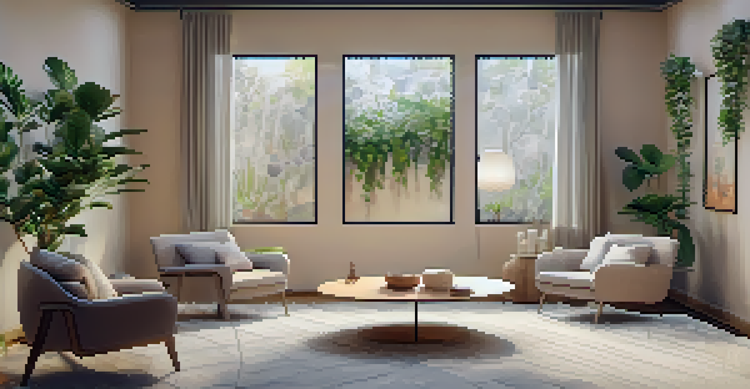 A cozy and inviting therapy room with comfortable seating and calming decor, designed for integration therapy after ibogaine treatment.