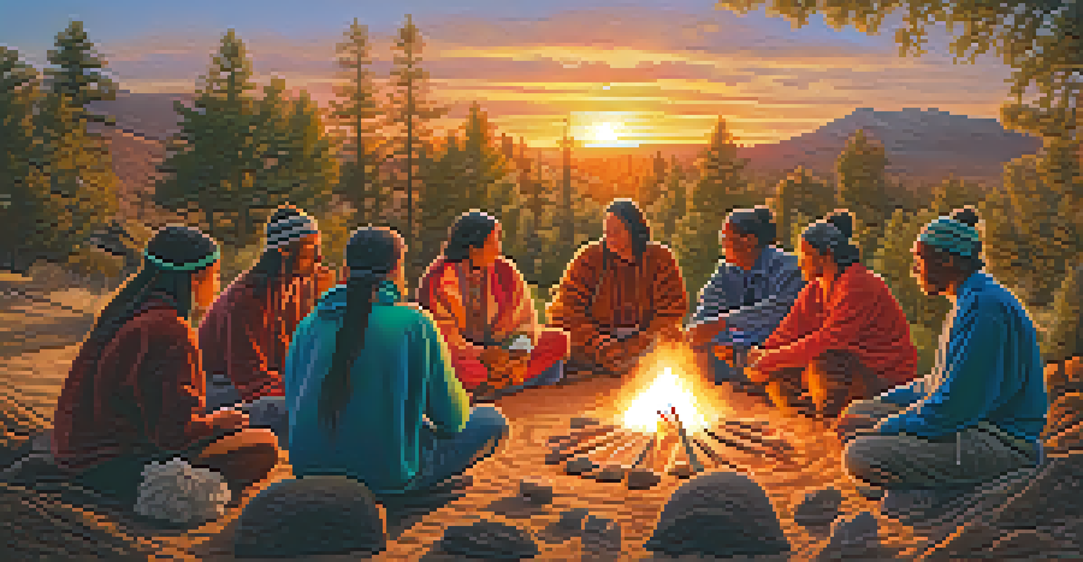 A group of people gathered around a traditional sweat lodge during sunset, participating in a ritual with entheogenic plants, highlighting healing and community.
