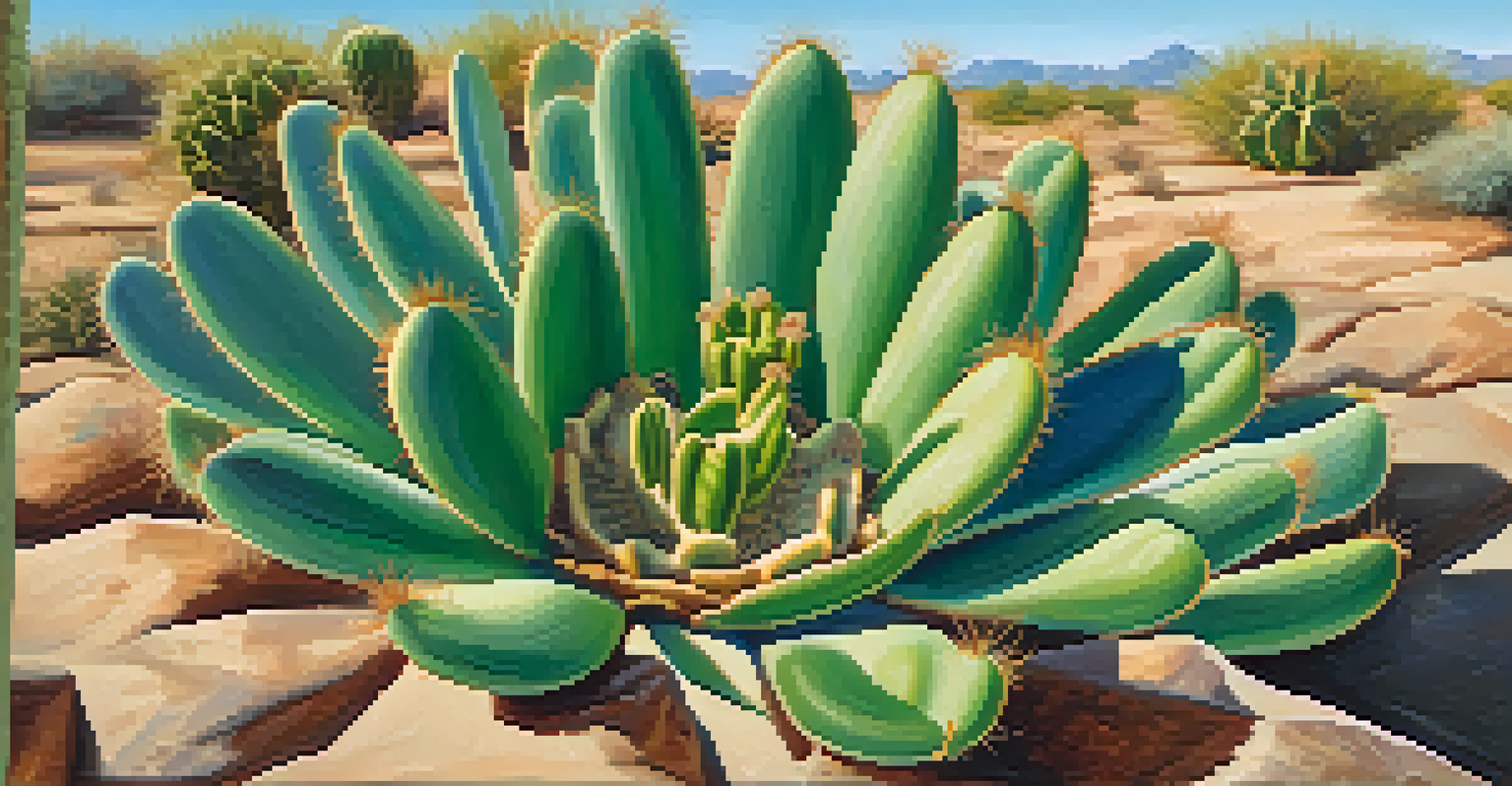 Close-up of a peyote cactus with a blurred desert background, highlighting its vibrant green color and texture.
