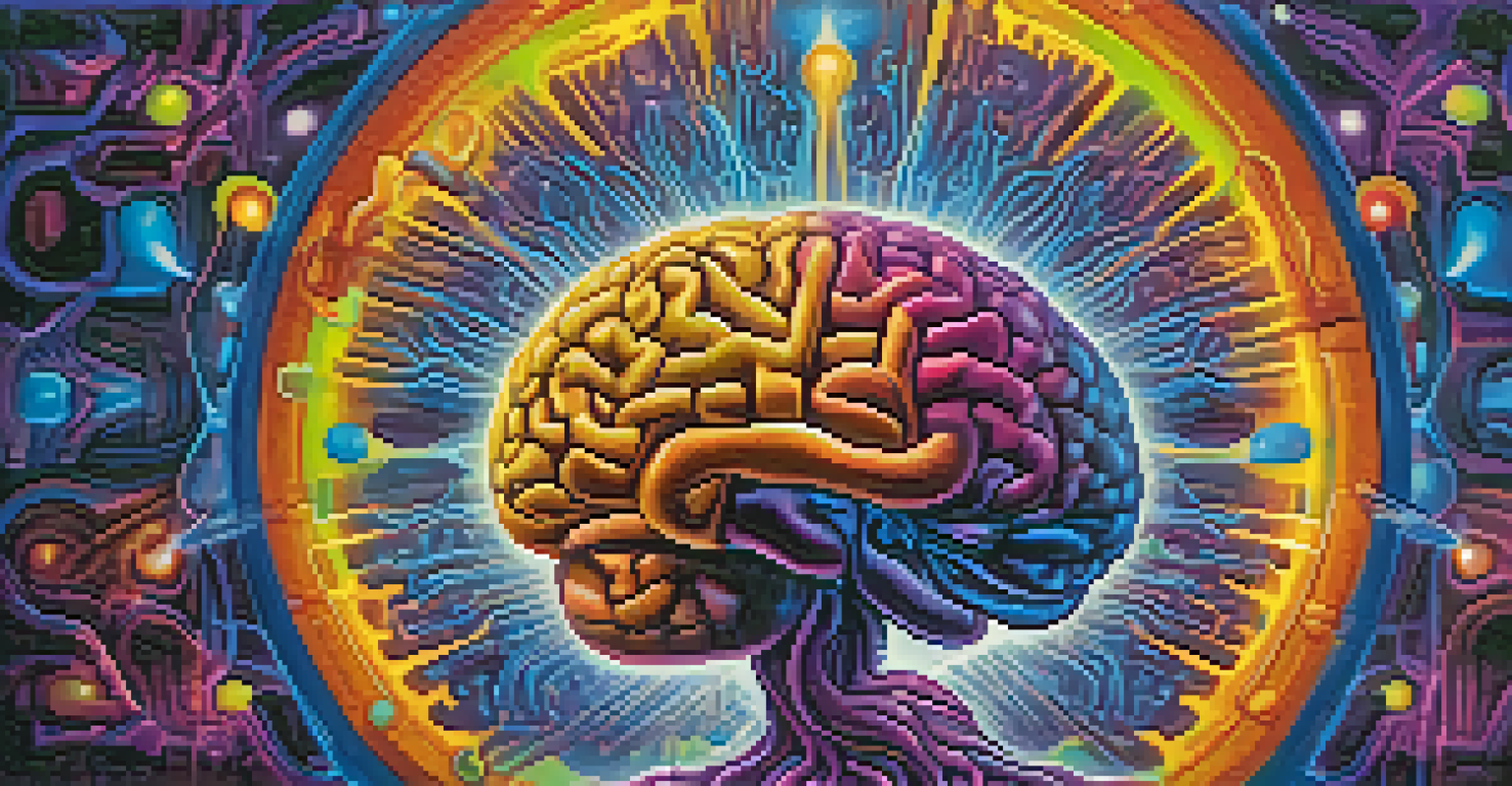 An abstract representation of a human brain with colorful psychedelic patterns, illustrating the effects of psychedelics on perception.