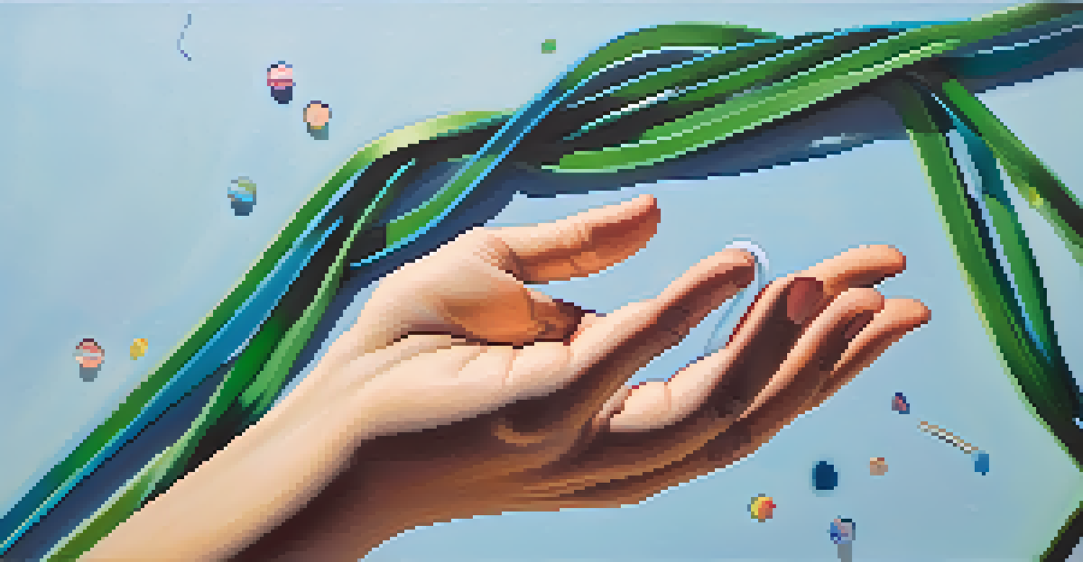 An abstract image of a rubber band stretching between hands against a calming blue and green background, symbolizing emotional resilience.