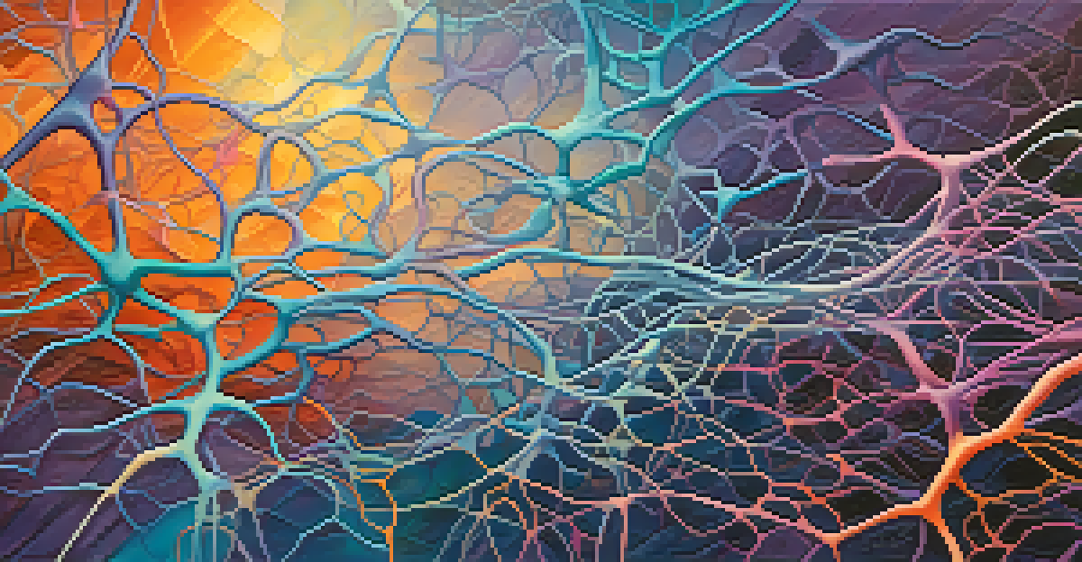 An abstract illustration of interconnected neurons symbolizing neuroplasticity with vibrant colors on a soft gradient background.