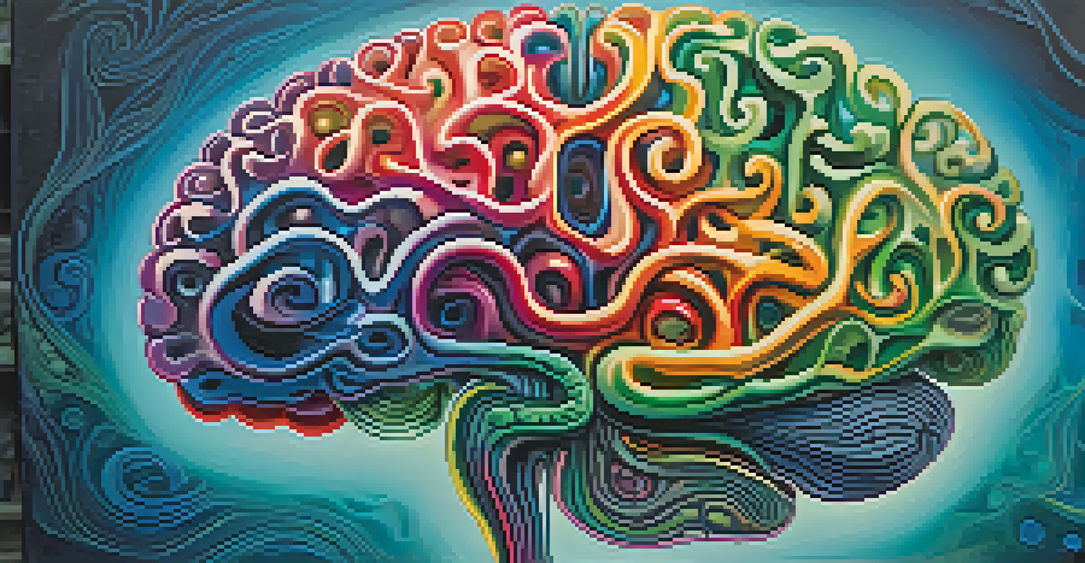 An abstract colorful brain with swirling patterns and orbs around it, symbolizing neuroplasticity and healing.