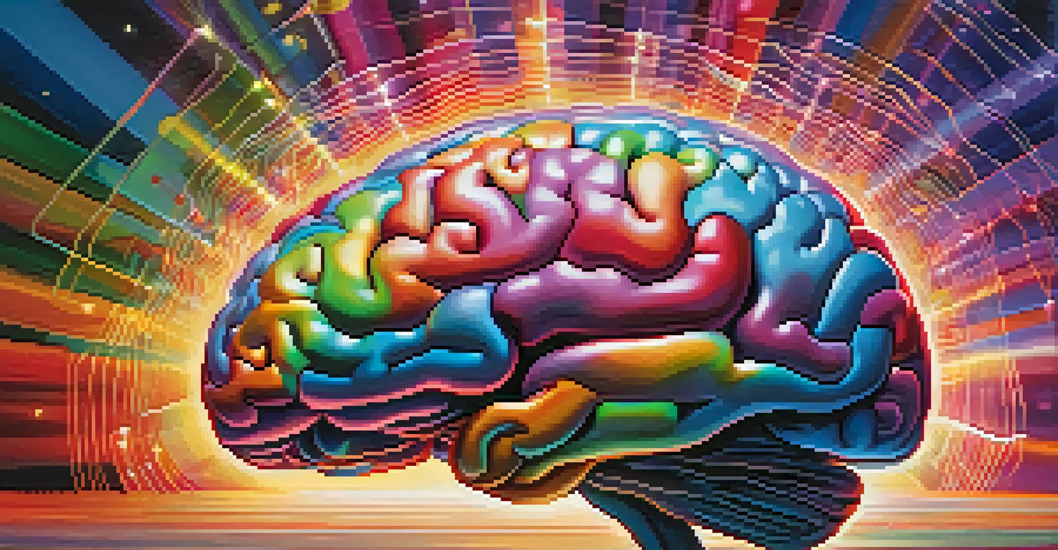 A colorful artistic representation of a human brain surrounded by vibrant light patterns symbolizing altered states of consciousness.