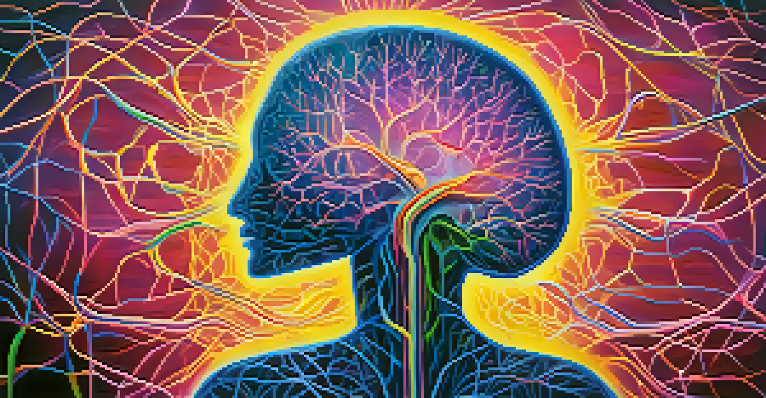 An abstract illustration of colorful interconnected neurons in the brain against a deep blue background.