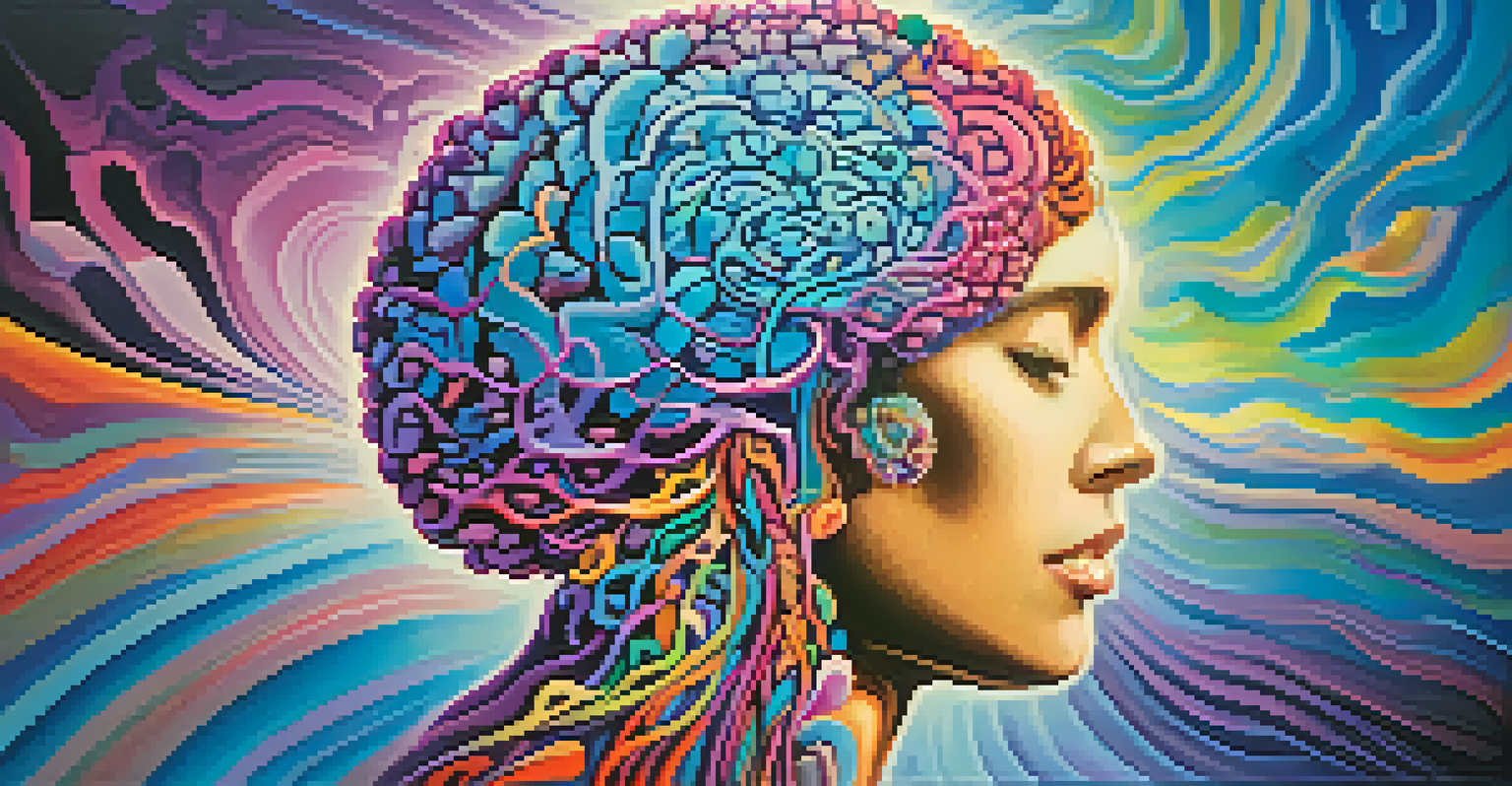 An abstract image of a colorful brain with swirling patterns against a gradient background, representing exploration of consciousness.