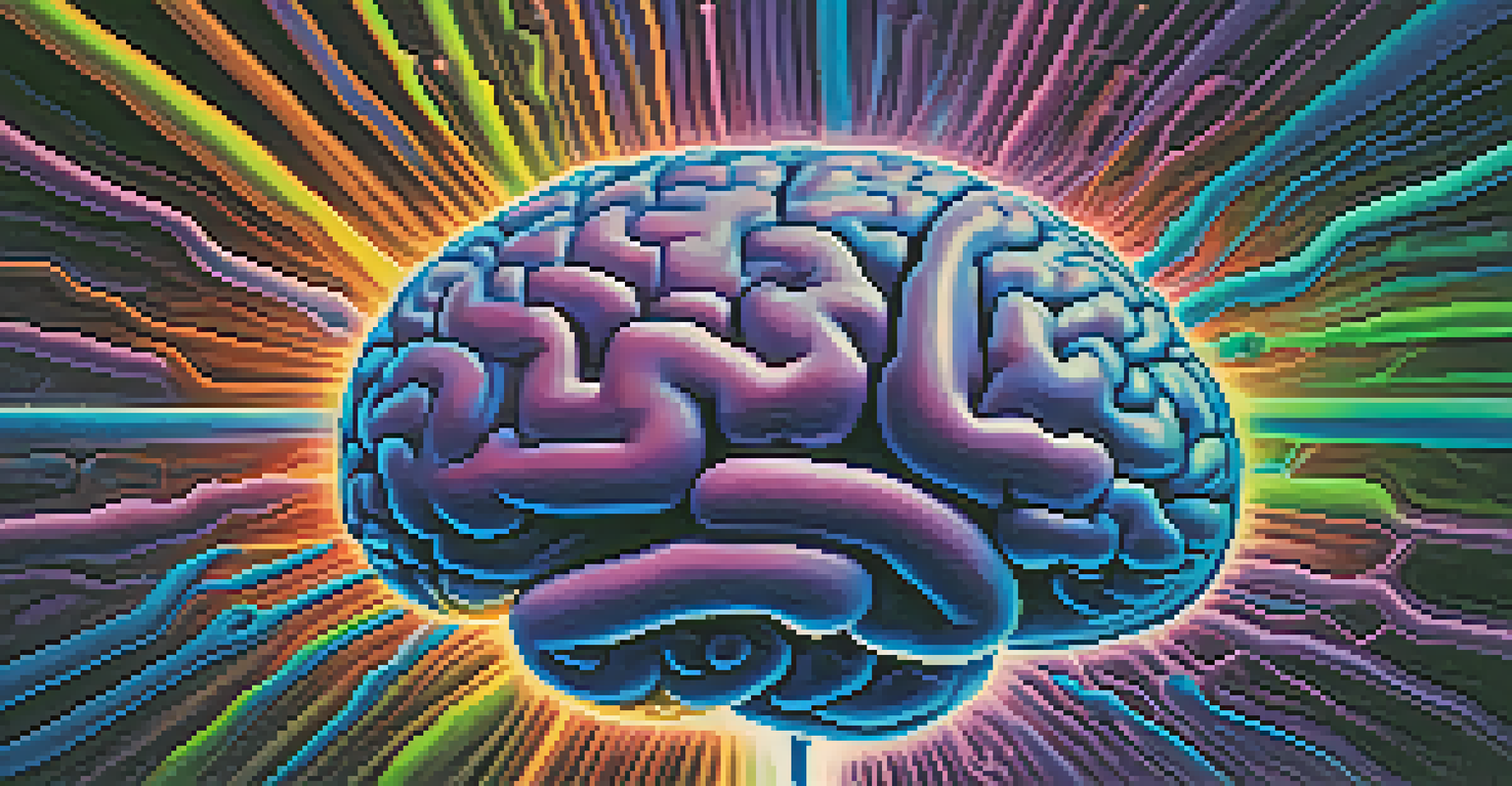 A colorful abstract representation of the brain with illuminated neurotransmitter pathways and a soft gradient background.