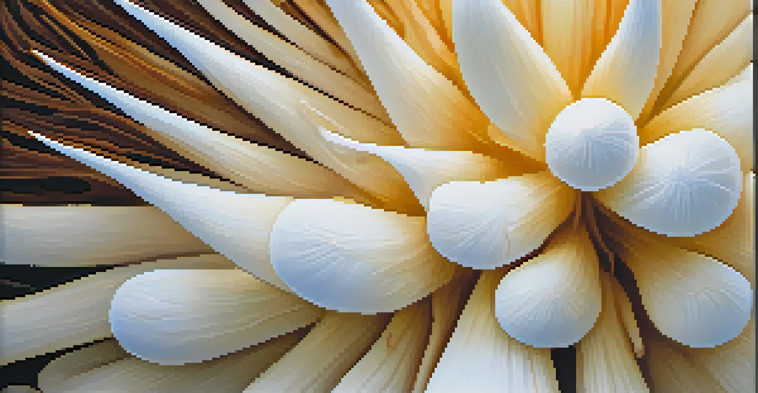 A detailed close-up of a Lion's Mane mushroom with white spines against a blurred background.