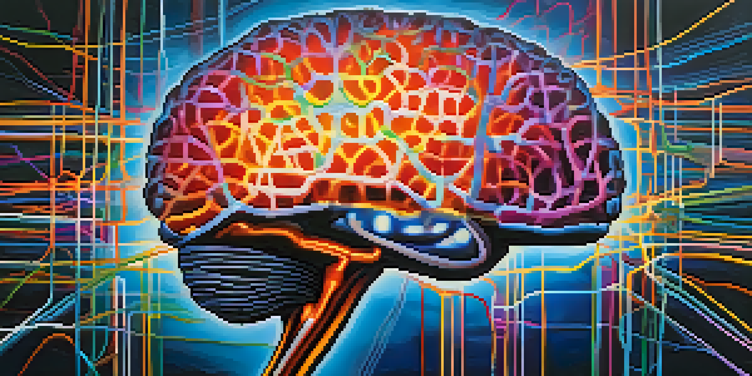 An abstract image of a brain with bright colors and glowing connections.