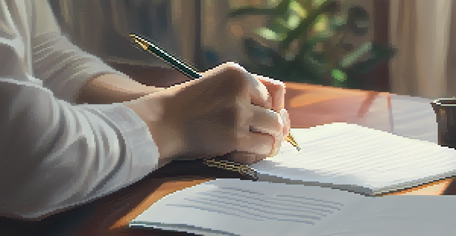 A therapist writing notes in a notebook while a client reflects, with a journal in a peaceful, softly lit environment.