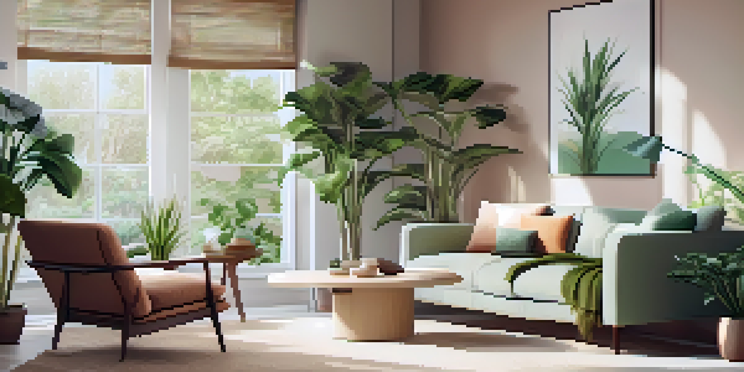 A cozy therapy room with a therapist and client discussing, surrounded by plants and soft lighting.