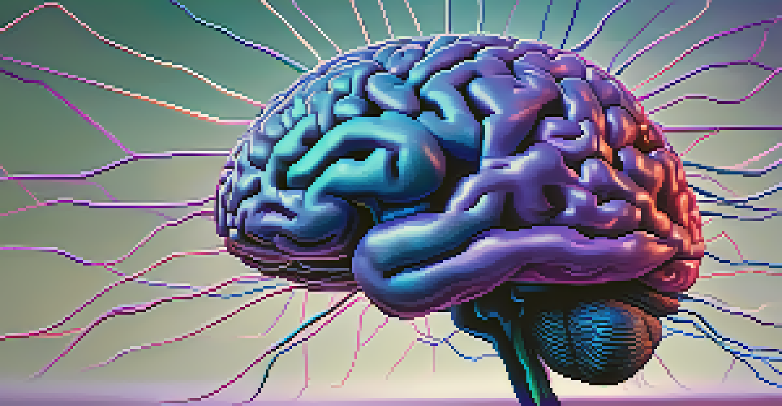 A colorful illustration of a brain with glowing neural connections against a dark gradient background.